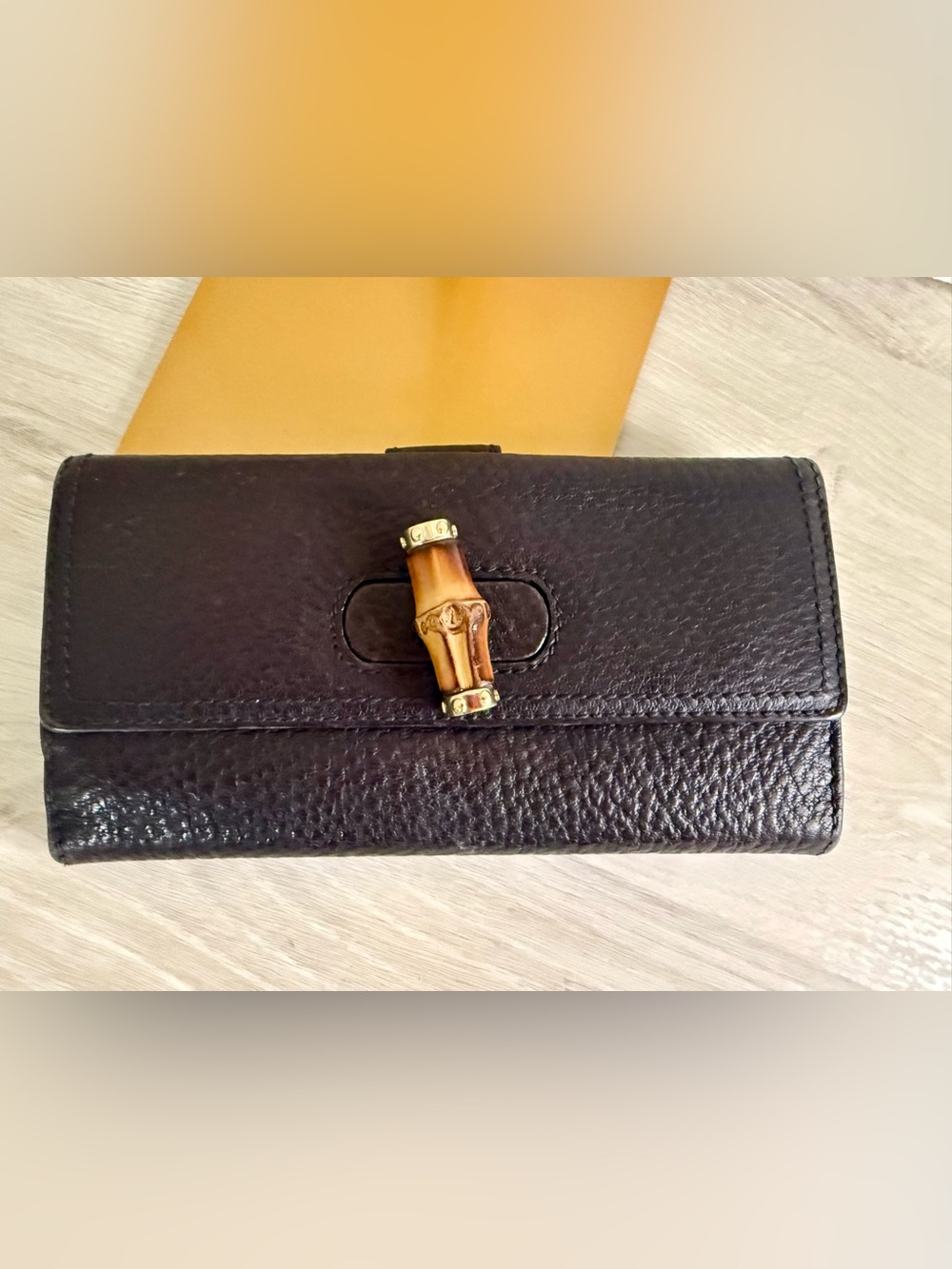 Gucci vintage bamboo turn-lock continental wallet dark brown leather